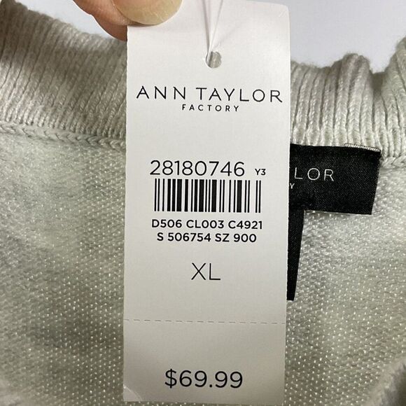 NWT Ann Taylor Factory Light Gray Ruffled Neck & Cuffs Sweater, XL, 3/4 sleeves - Picture 5 of 6